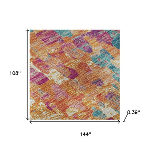HomeRoots 10' X 14' Contemporary Blush & Teal Abstract Washable Area Rug with UV Protection & Non-Slip Backing 718370