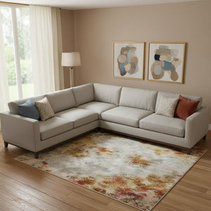 HomeRoots 10' X 14' Contemporary Blush & Teal Abstract Washable Area Rug with UV Protection & Non-Slip Backing 718370