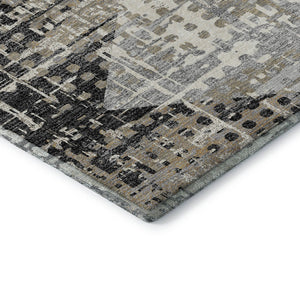 HomeRoots 5' X 8' Stylish Black and Gray Geometric Area Rug - Washable, UV Protected, Kid & Pet Friendly! 718372