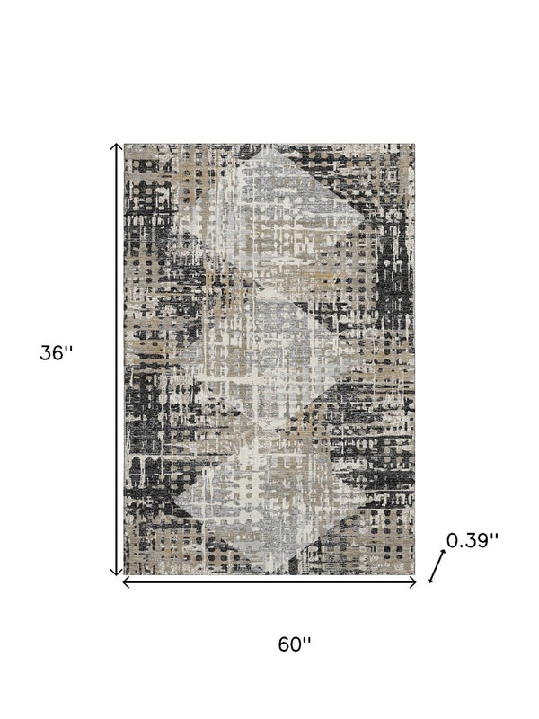 HomeRoots 5' X 8' Stylish Black and Gray Geometric Area Rug - Washable, UV Protected, Kid & Pet Friendly! 718372