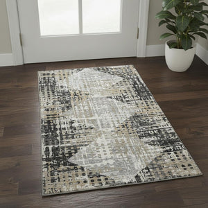 HomeRoots 5' X 8' Stylish Black and Gray Geometric Area Rug - Washable, UV Protected, Kid & Pet Friendly! 718372