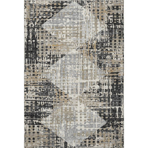 HomeRoots 8' Stylish Black and Gray Geometric Washable Round Rug with UV Protection for Active Homes 718373