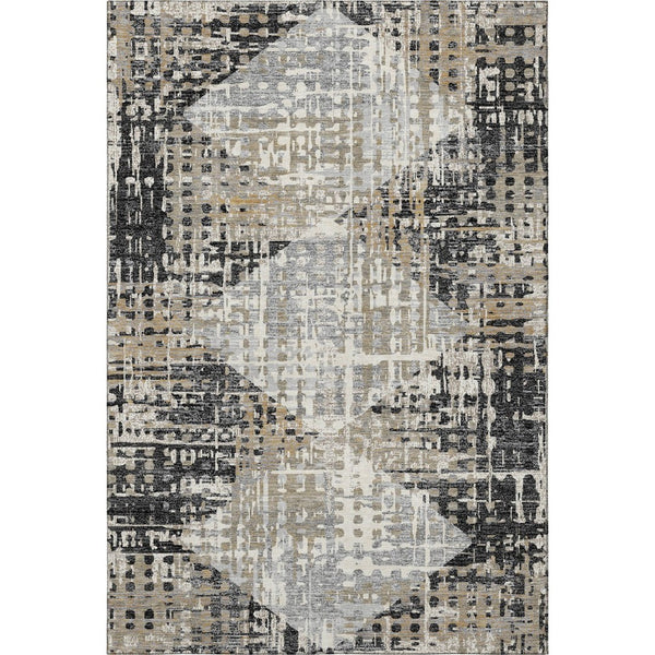 HomeRoots 8' Stylish Black and Gray Geometric Washable Round Rug with UV Protection for Active Homes 718373