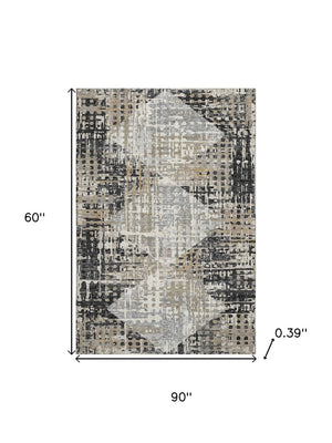 HomeRoots 8' Stylish Black and Gray Geometric Washable Round Rug with UV Protection for Active Homes 718373