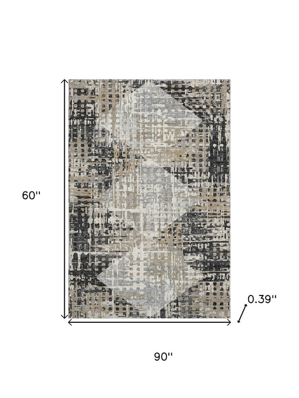 HomeRoots 8' Stylish Black and Gray Geometric Washable Round Rug with UV Protection for Active Homes 718373