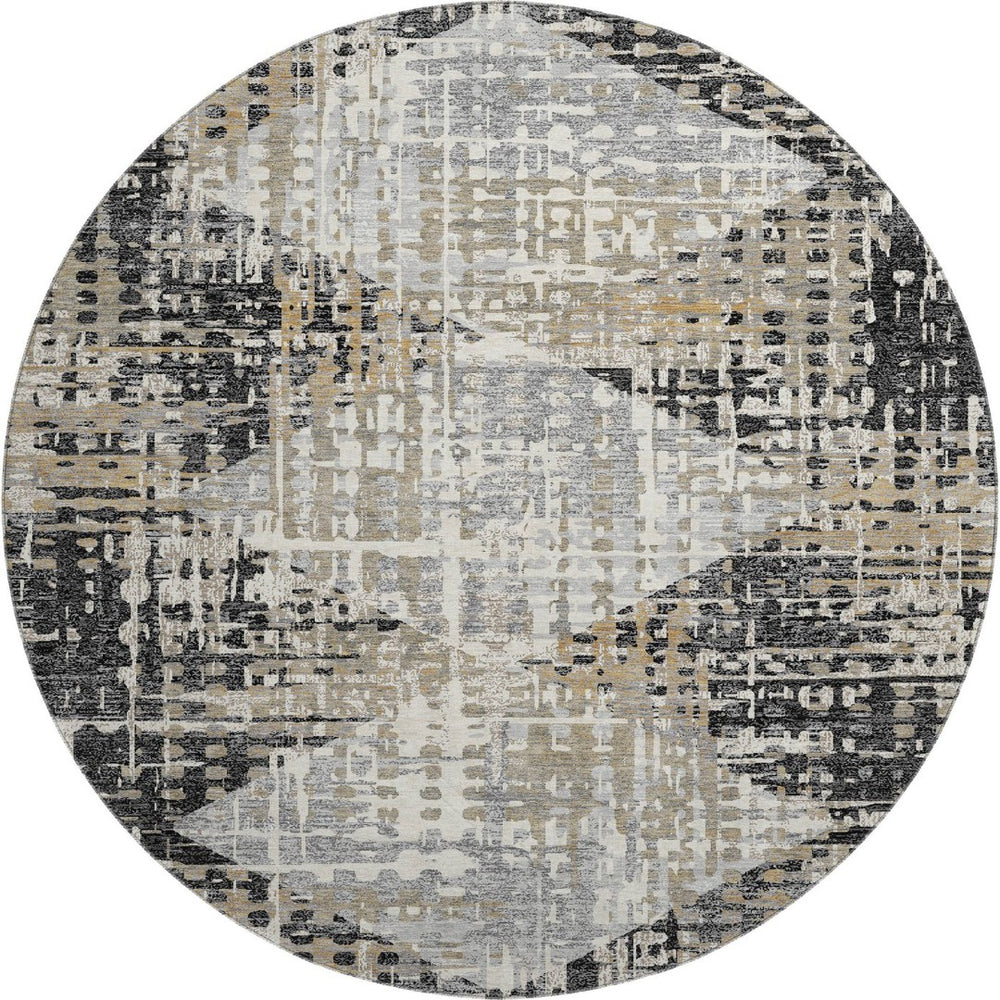 HomeRoots 8' x 10' Stylish Black and Gray Geometric Washable Area Rug with UV Protection for Busy Homes 718374