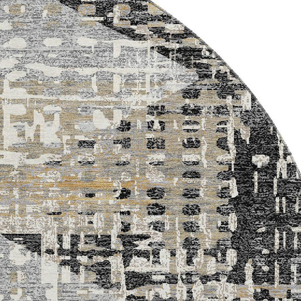 HomeRoots 8' x 10' Stylish Black and Gray Geometric Washable Area Rug with UV Protection for Busy Homes 718374
