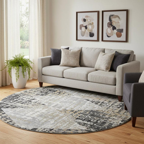 HomeRoots 8' x 10' Stylish Black and Gray Geometric Washable Area Rug with UV Protection for Busy Homes 718374