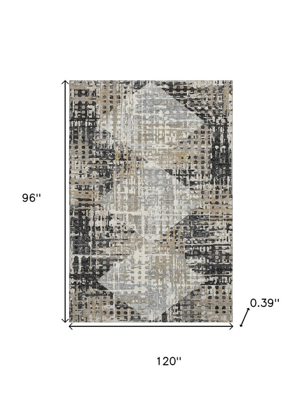 HomeRoots 9' X 12' Modern Black & Gray Geometric Washable Area Rug with UV Protection, Stain Resistant Design 718375
