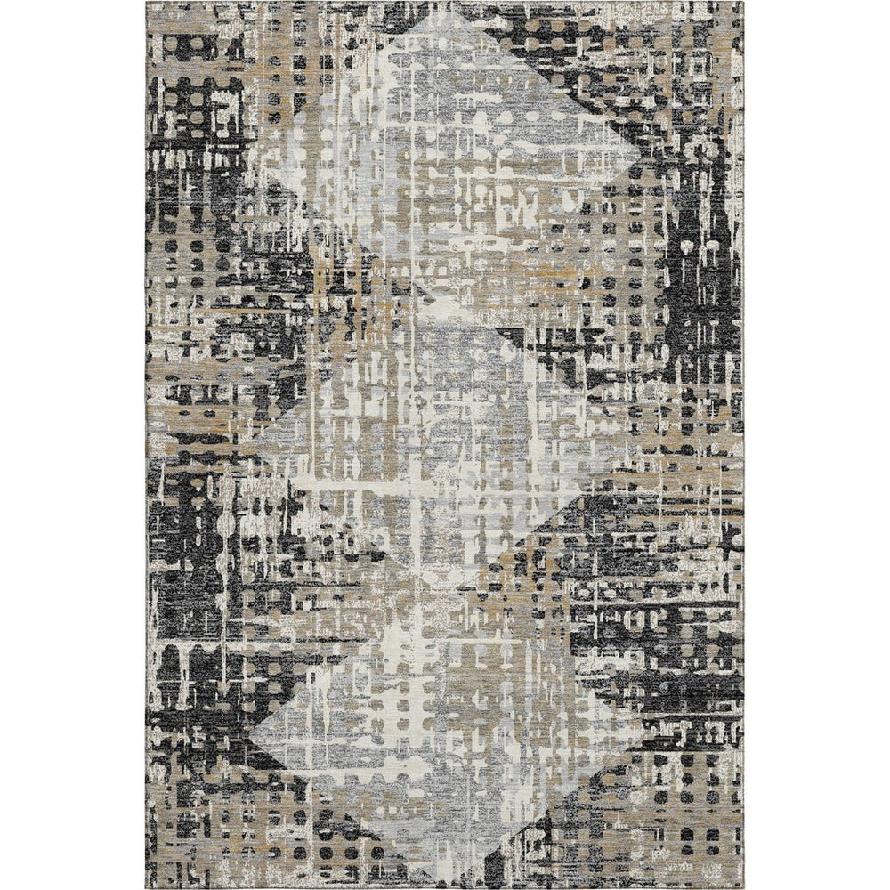 HomeRoots 10' X 14' Stylish Black and Gray Geometric Area Rug - Washable, UV Resistant, Family-Friendly Design 718376