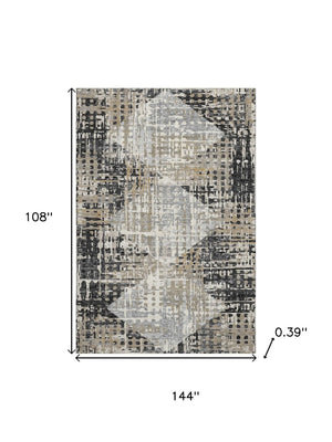 HomeRoots 10' X 14' Stylish Black and Gray Geometric Area Rug - Washable, UV Resistant, Family-Friendly Design 718376