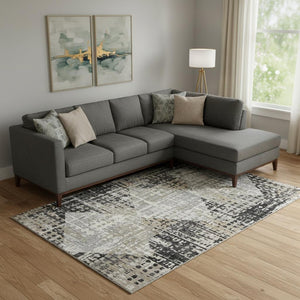 HomeRoots 10' X 14' Stylish Black and Gray Geometric Area Rug - Washable, UV Resistant, Family-Friendly Design 718376
