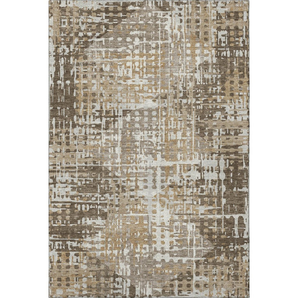 HomeRoots 5' X 8' Geometric Washable Area Rug in Brown and Beige - Stain Resistant, UV Protected, Non-Slip! 718378