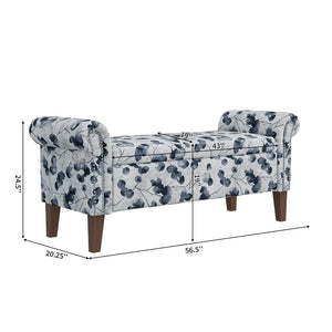 English Elm Wallen Floral Upholstered Storage Ottoman Bench with Nailhead Trim and Wood Legs B127P278175