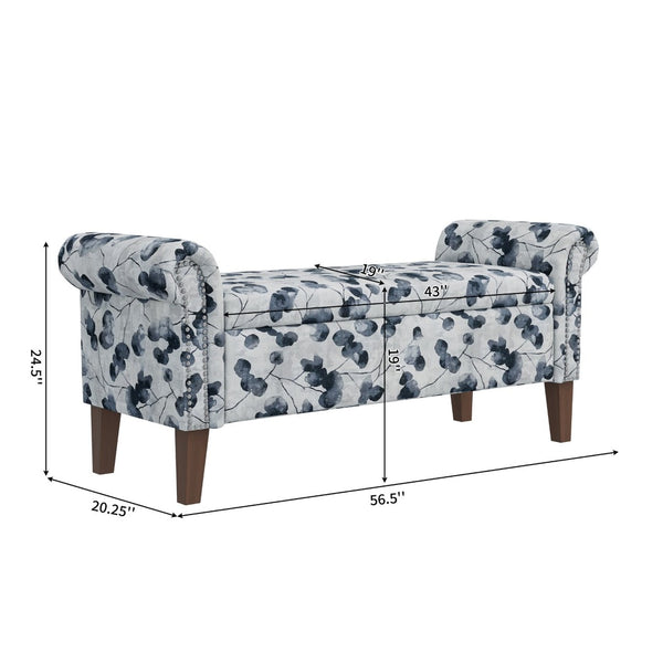 English Elm Wallen Floral Upholstered Storage Ottoman Bench with Nailhead Trim and Wood Legs B127P278175