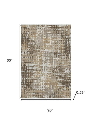 HomeRoots 8' Brown and Beige Geometric Washable Round Rug - Durable, UV-Protected, Perfect for Busy Homes! 718379