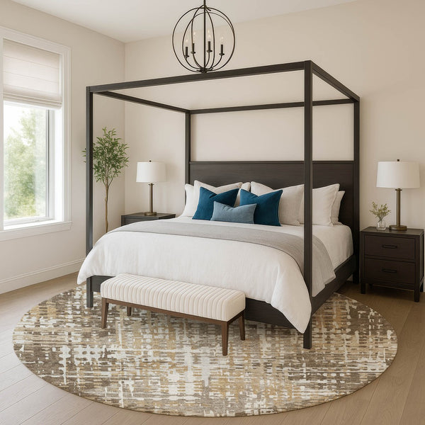 HomeRoots 8' X 10' Brown and Beige Geometric Area Rug - Washable, UV Protected, Stylish & Durable for Your Home 718380