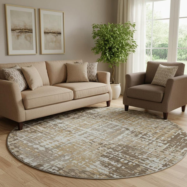 HomeRoots 8' X 10' Brown and Beige Geometric Area Rug - Washable, UV Protected, Stylish & Durable for Your Home 718380