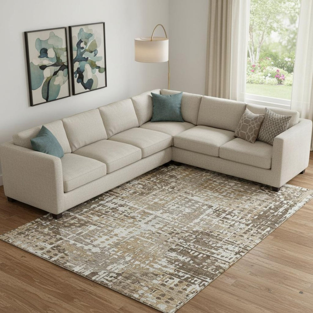 HomeRoots 9' X 12' Stylish Brown and Beige Geometric Washable Area Rug with UV Protection for Modern Homes 718381
