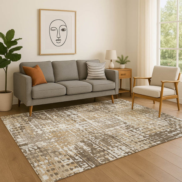 HomeRoots 10' X 14' Brown And Beige Geometric Area Rug - Washable, UV-Protected, Ideal for Busy Homes! 718382