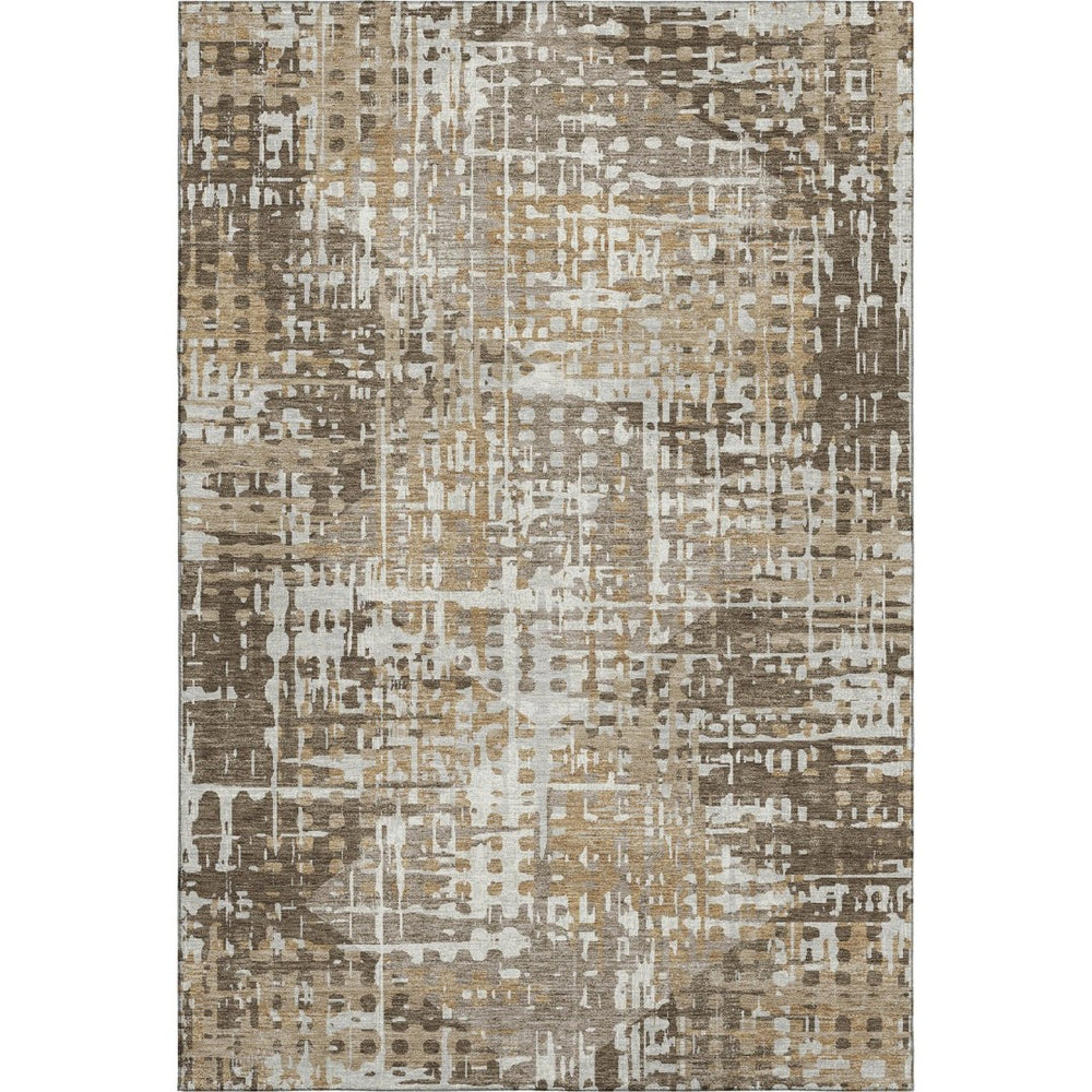 HomeRoots 10' X 14' Brown And Beige Geometric Area Rug - Washable, UV-Protected, Ideal for Busy Homes! 718382