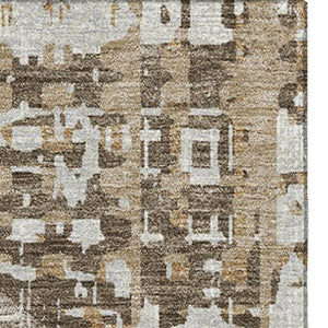 HomeRoots 10' X 14' Brown And Beige Geometric Area Rug - Washable, UV-Protected, Ideal for Busy Homes! 718382