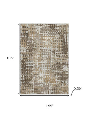 HomeRoots 10' X 14' Brown And Beige Geometric Area Rug - Washable, UV-Protected, Ideal for Busy Homes! 718382