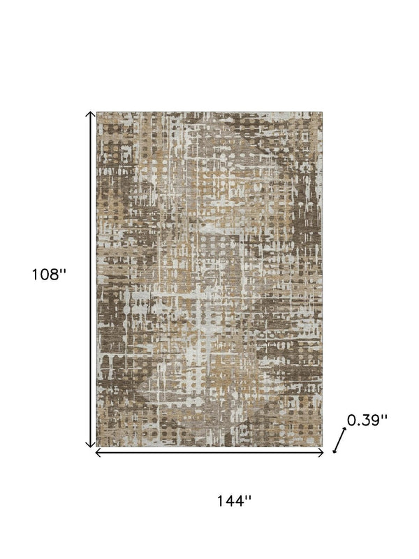 HomeRoots 10' X 14' Brown And Beige Geometric Area Rug - Washable, UV-Protected, Ideal for Busy Homes! 718382