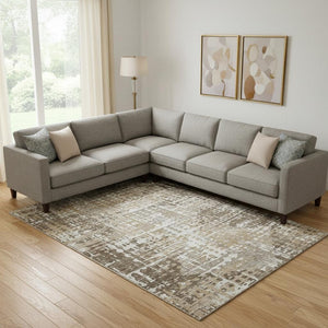HomeRoots 10' X 14' Brown And Beige Geometric Area Rug - Washable, UV-Protected, Ideal for Busy Homes! 718382