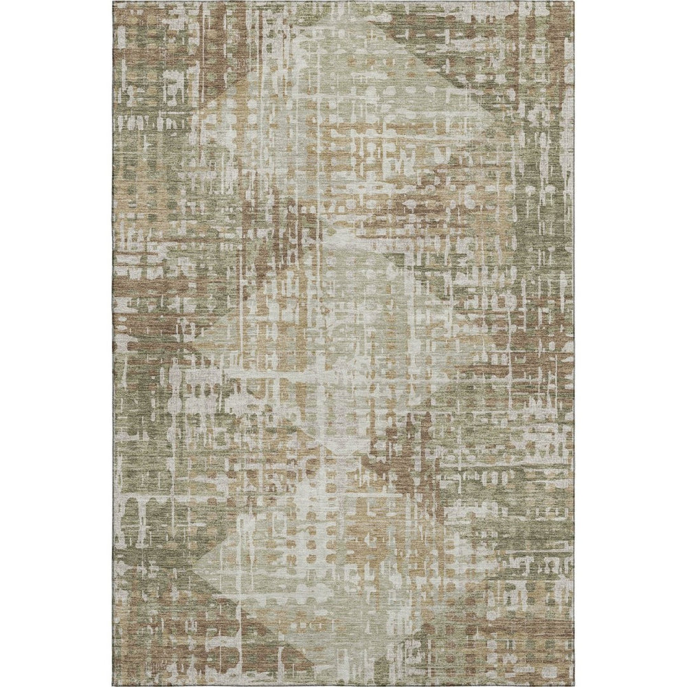 HomeRoots 5' X 8' Stylish Fern Green & Beige Geometric Area Rug - Washable, UV Protected & Stain Resistant! 718384