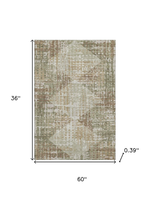 HomeRoots 5' X 8' Stylish Fern Green & Beige Geometric Area Rug - Washable, UV Protected & Stain Resistant! 718384