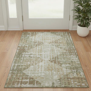 HomeRoots 5' X 8' Stylish Fern Green & Beige Geometric Area Rug - Washable, UV Protected & Stain Resistant! 718384
