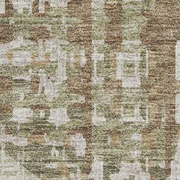 HomeRoots 8' Versatile Fern Green and Beige Geometric Washable Round Rug with UV Protection for Any Space 718385