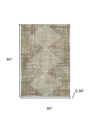 HomeRoots 8' Versatile Fern Green and Beige Geometric Washable Round Rug with UV Protection for Any Space 718385