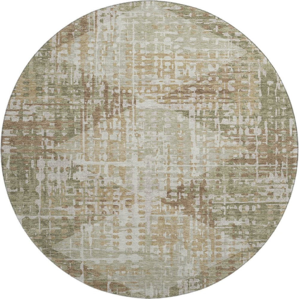 HomeRoots 8' X 10' Fern Green Geometric Area Rug - Washable, Stain Resistant, UV Protected for Modern Homes 718386