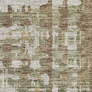 HomeRoots 9' X 12' Fern Green and Beige Geometric Area Rug - Washable, UV-Protected, and Stain-Resistant! 718387