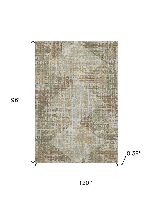 HomeRoots 9' X 12' Fern Green and Beige Geometric Area Rug - Washable, UV-Protected, and Stain-Resistant! 718387