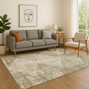 HomeRoots 10' X 14' Fern Green Geometric Area Rug - Washable, UV Protected, Durable for Living Spaces & Patios 718388