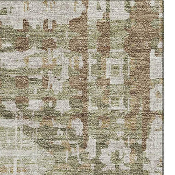HomeRoots 10' X 14' Fern Green Geometric Area Rug - Washable, UV Protected, Durable for Living Spaces & Patios 718388