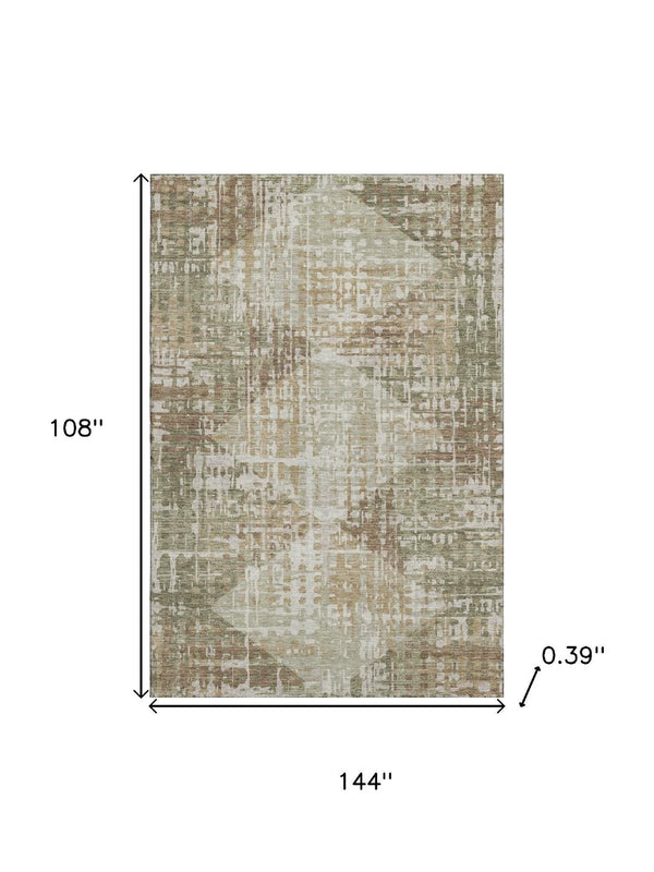 HomeRoots 10' X 14' Fern Green Geometric Area Rug - Washable, UV Protected, Durable for Living Spaces & Patios 718388