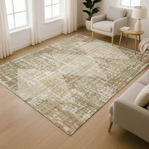 HomeRoots 10' X 14' Fern Green Geometric Area Rug - Washable, UV Protected, Durable for Living Spaces & Patios 718388