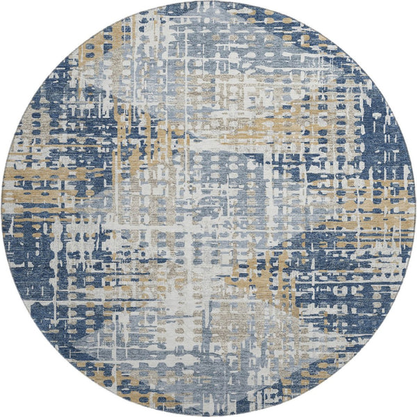 HomeRoots 8' X 10' Navy Blue & Beige Geometric Area Rug - Washable, UV-Protected, Stylish for Busy Homes! 718392
