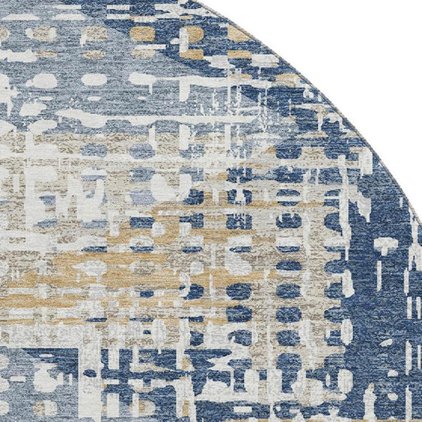 HomeRoots 8' X 10' Navy Blue & Beige Geometric Area Rug - Washable, UV-Protected, Stylish for Busy Homes! 718392