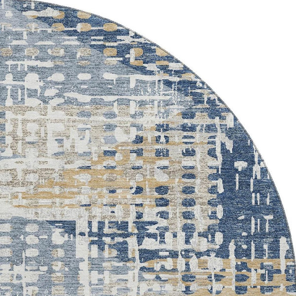 HomeRoots 8' X 10' Navy Blue & Beige Geometric Area Rug - Washable, UV-Protected, Stylish for Busy Homes! 718392