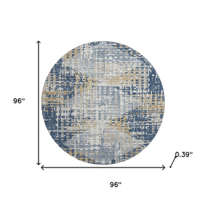 HomeRoots 8' X 10' Navy Blue & Beige Geometric Area Rug - Washable, UV-Protected, Stylish for Busy Homes! 718392