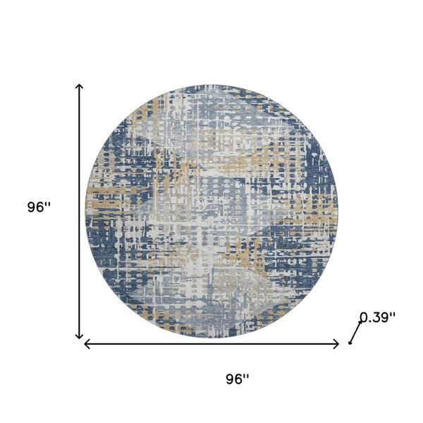 HomeRoots 8' X 10' Navy Blue & Beige Geometric Area Rug - Washable, UV-Protected, Stylish for Busy Homes! 718392