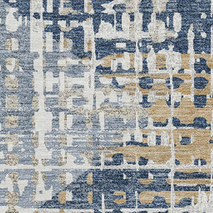 HomeRoots 9' X 12' Navy Blue & Beige Geometric Area Rug - Washable, UV Protected, Kid & Pet Friendly Design 718393