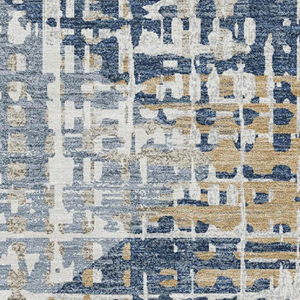 HomeRoots 9' X 12' Navy Blue & Beige Geometric Area Rug - Washable, UV Protected, Kid & Pet Friendly Design 718393