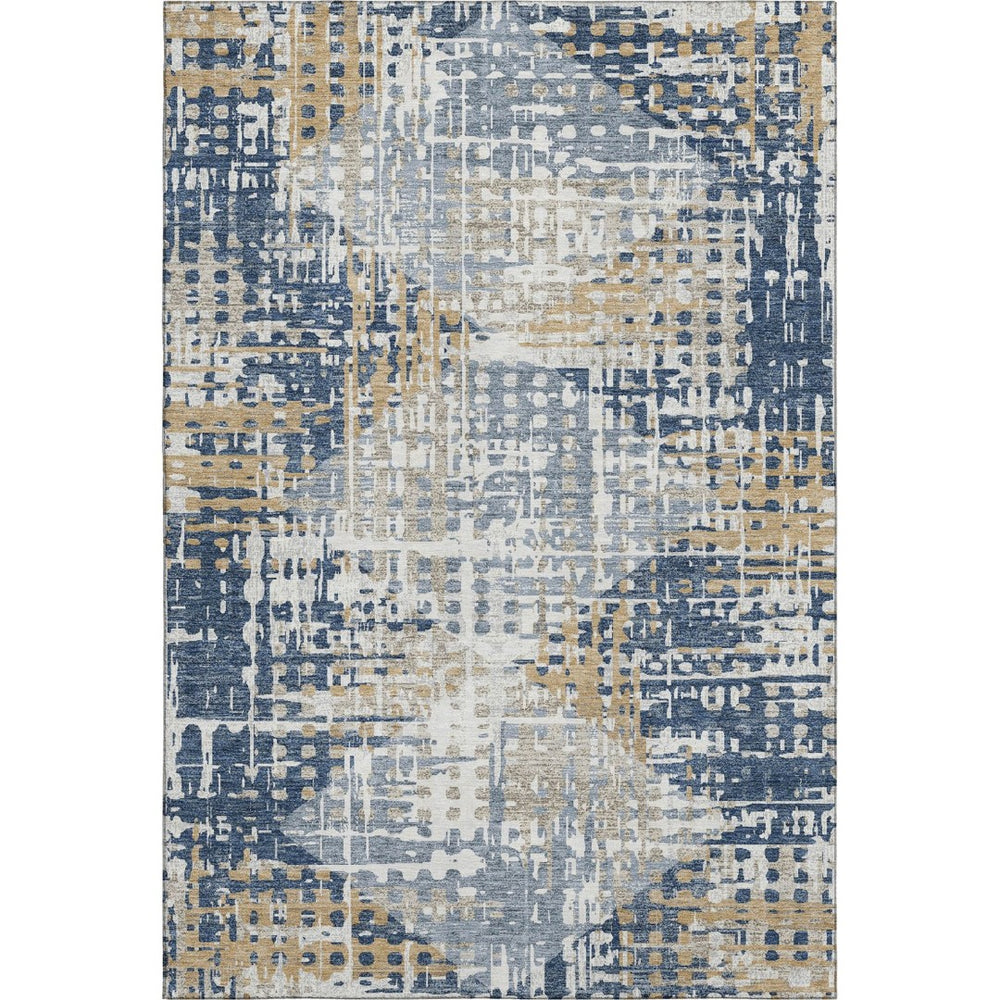 HomeRoots 10' X 14' Navy Blue & Beige Geometric Area Rug – Washable, UV Protected, Stain Resistant & Durable 718394