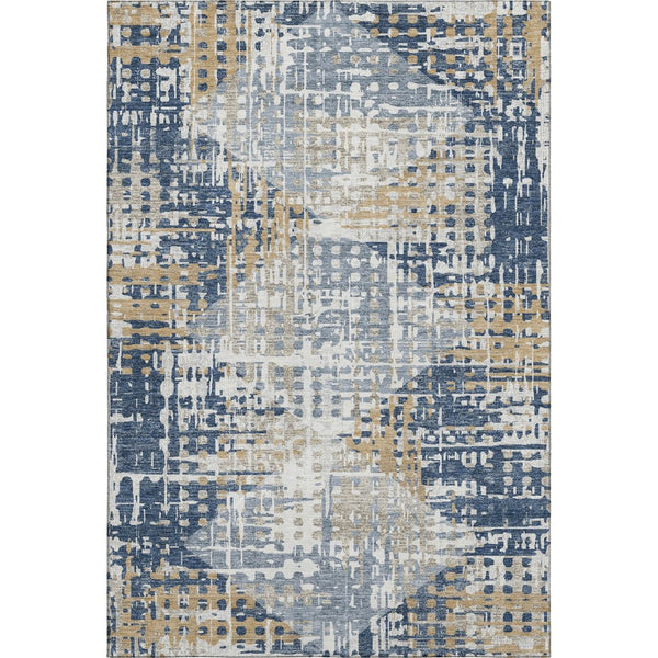 HomeRoots 10' X 14' Navy Blue & Beige Geometric Area Rug – Washable, UV Protected, Stain Resistant & Durable 718394